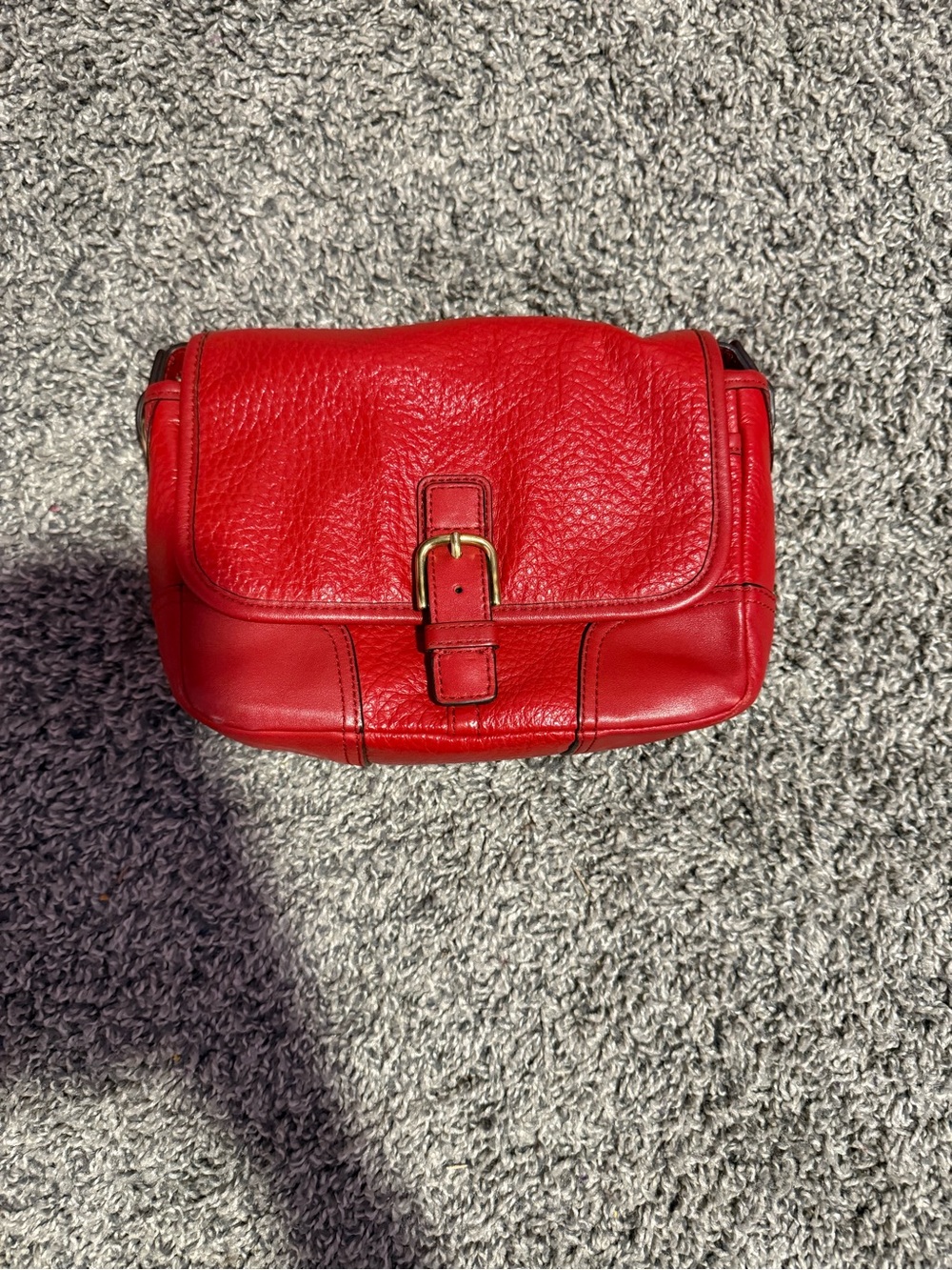 Red Luxe Coach Hadley Crossbody Bag with Buckle Detail